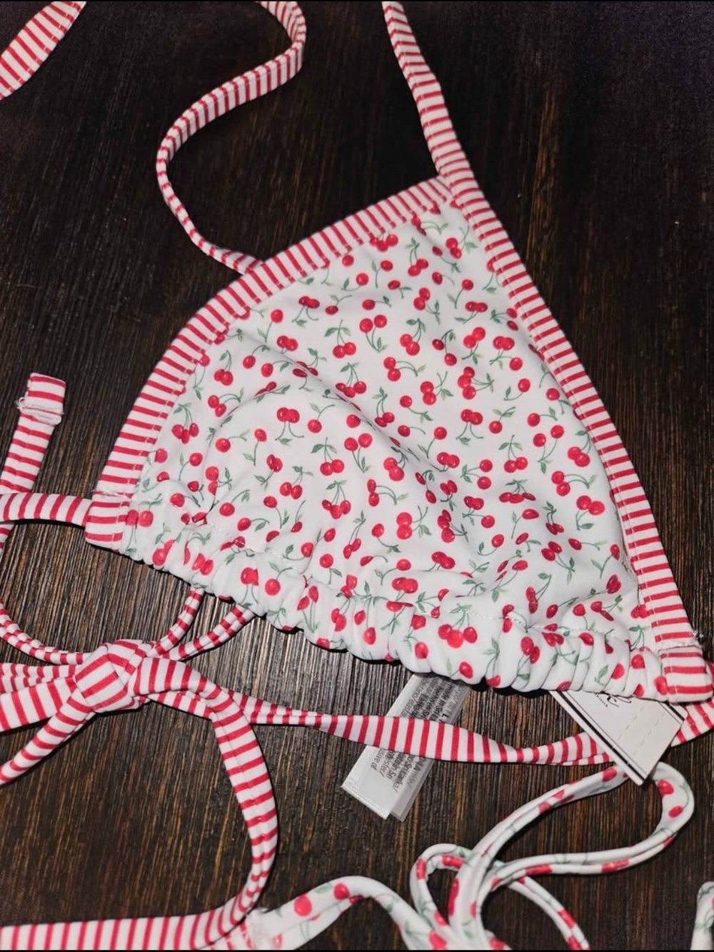 PINK Victoria's Secret Womens Cherry Triangle Bikini Top & Bottom - White/Red